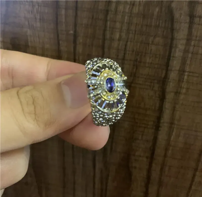 Blue Zircon Vintage Dragon Scale Gold Color Ring for Men's Fashion Ring S3475195