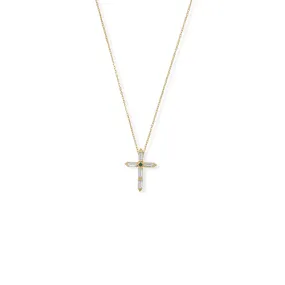 Bodacious Baguettes! 16"   2" White and Green CZ Cross Necklace