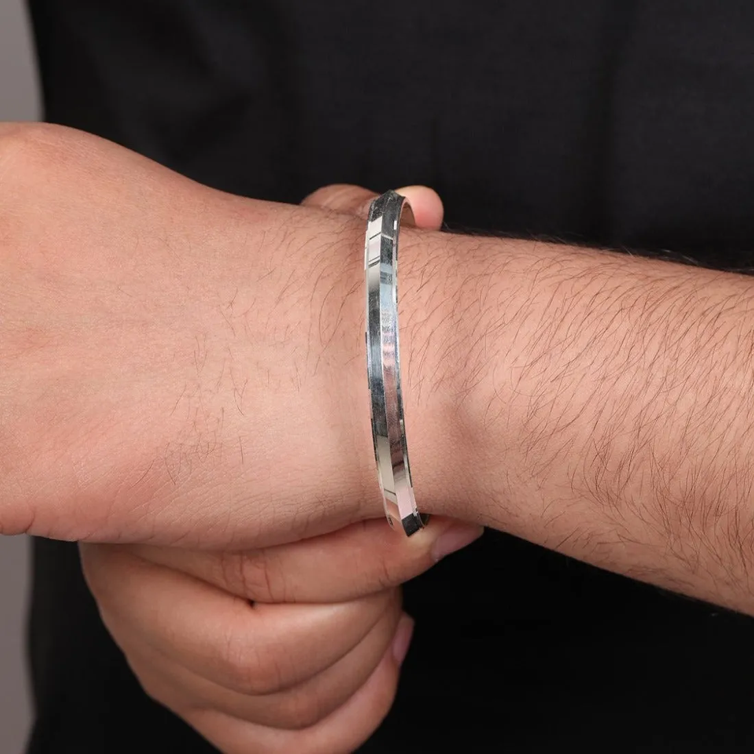 Bold and Striking Rhodium-Plated 925 Sterling Silver Men's Bangle