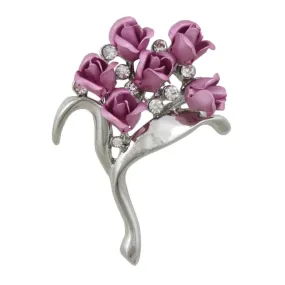 Bouquet of Lavender Rose Buds with Crystals Flower Pin - PRL105SPK
