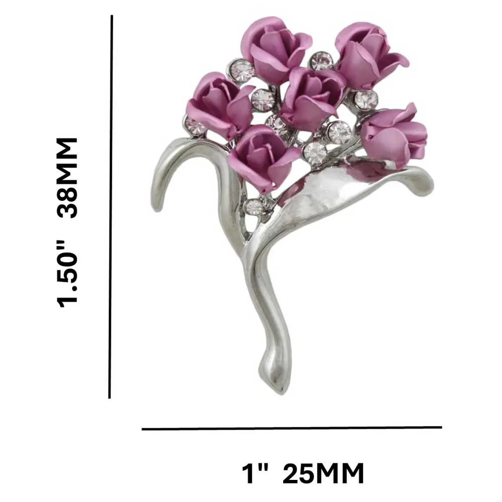 Bouquet of Lavender Rose Buds with Crystals Flower Pin - PRL105SPK
