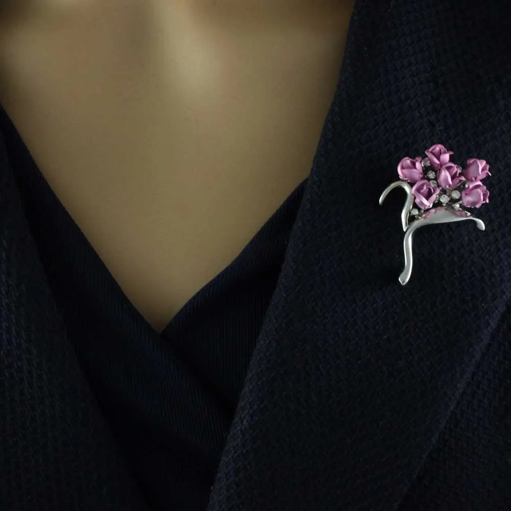 Bouquet of Lavender Rose Buds with Crystals Flower Pin - PRL105SPK