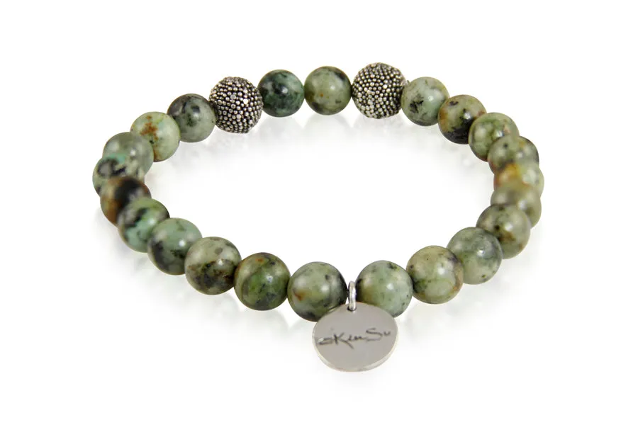 Bracelet - Beaded African Turquoise & Silver - Mens Collection