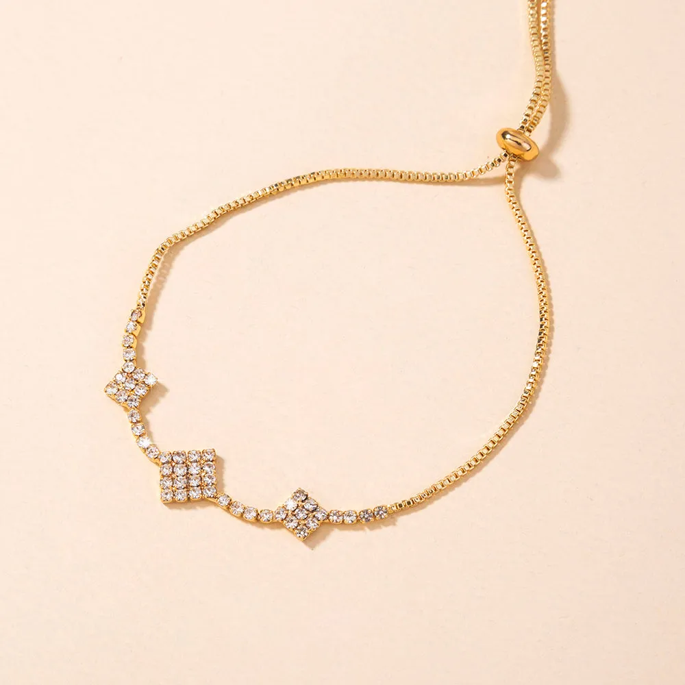 Brass Gold Plated Square Micropaved Zircon Pendant Shrink Brass Bead Bracelet