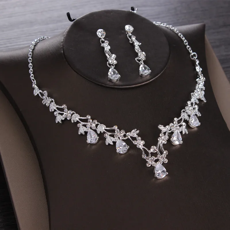 Bridal jewelry zircon necklace earrings Korean style wedding dress wedding crown tiara accessories set
