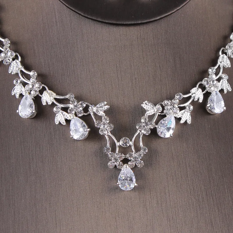 Bridal jewelry zircon necklace earrings Korean style wedding dress wedding crown tiara accessories set