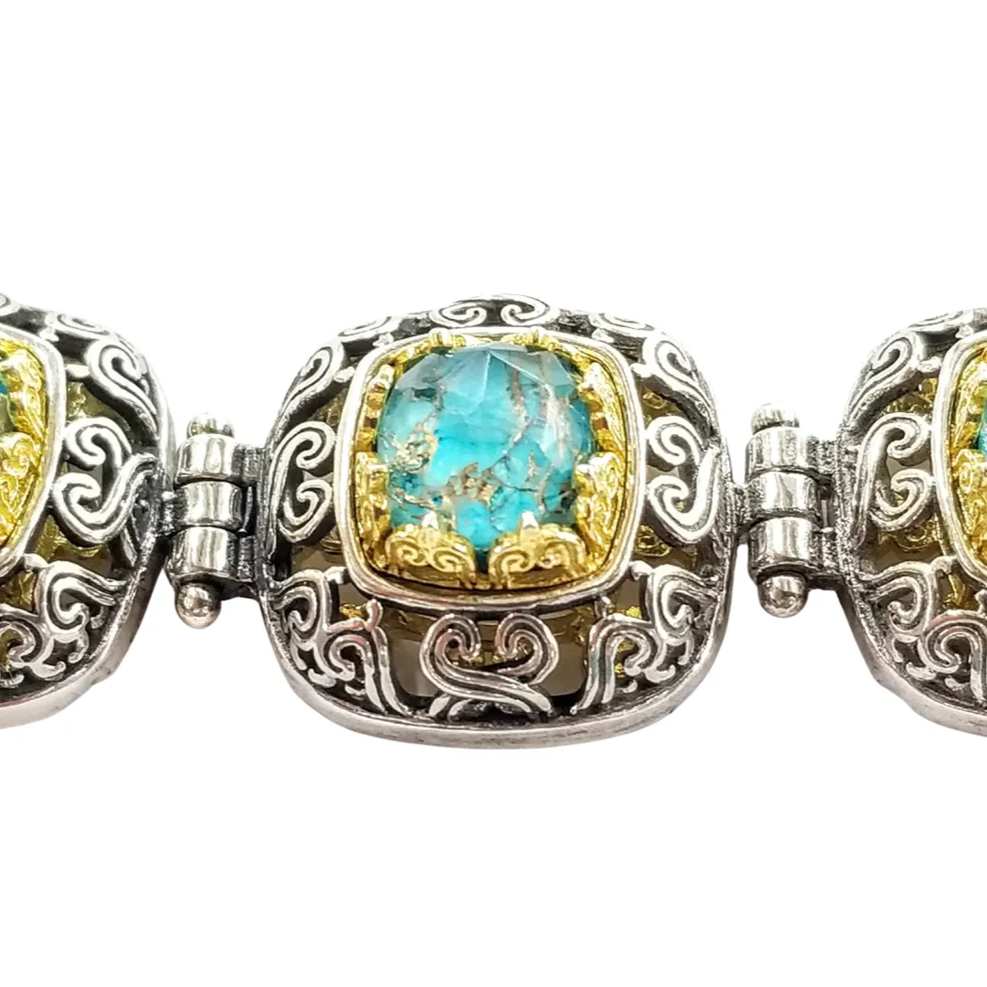 Byzantine bracelet with turquoise doublets in silver 925
