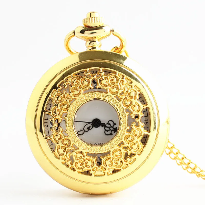 Carved Hollow Retro Watch Men's Fashion Necklace Ornament Quartz Watch Pocket Watch Flip Large Pocket Watch