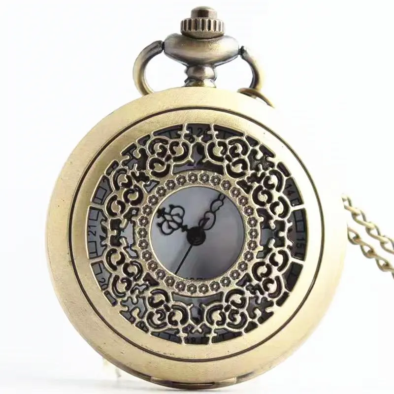 Carved Hollow Retro Watch Men's Fashion Necklace Ornament Quartz Watch Pocket Watch Flip Large Pocket Watch