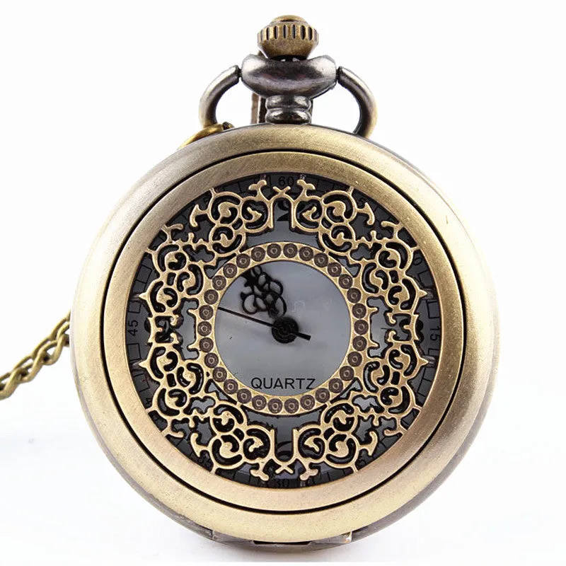 Carved Hollow Retro Watch Men's Fashion Necklace Ornament Quartz Watch Pocket Watch Flip Large Pocket Watch