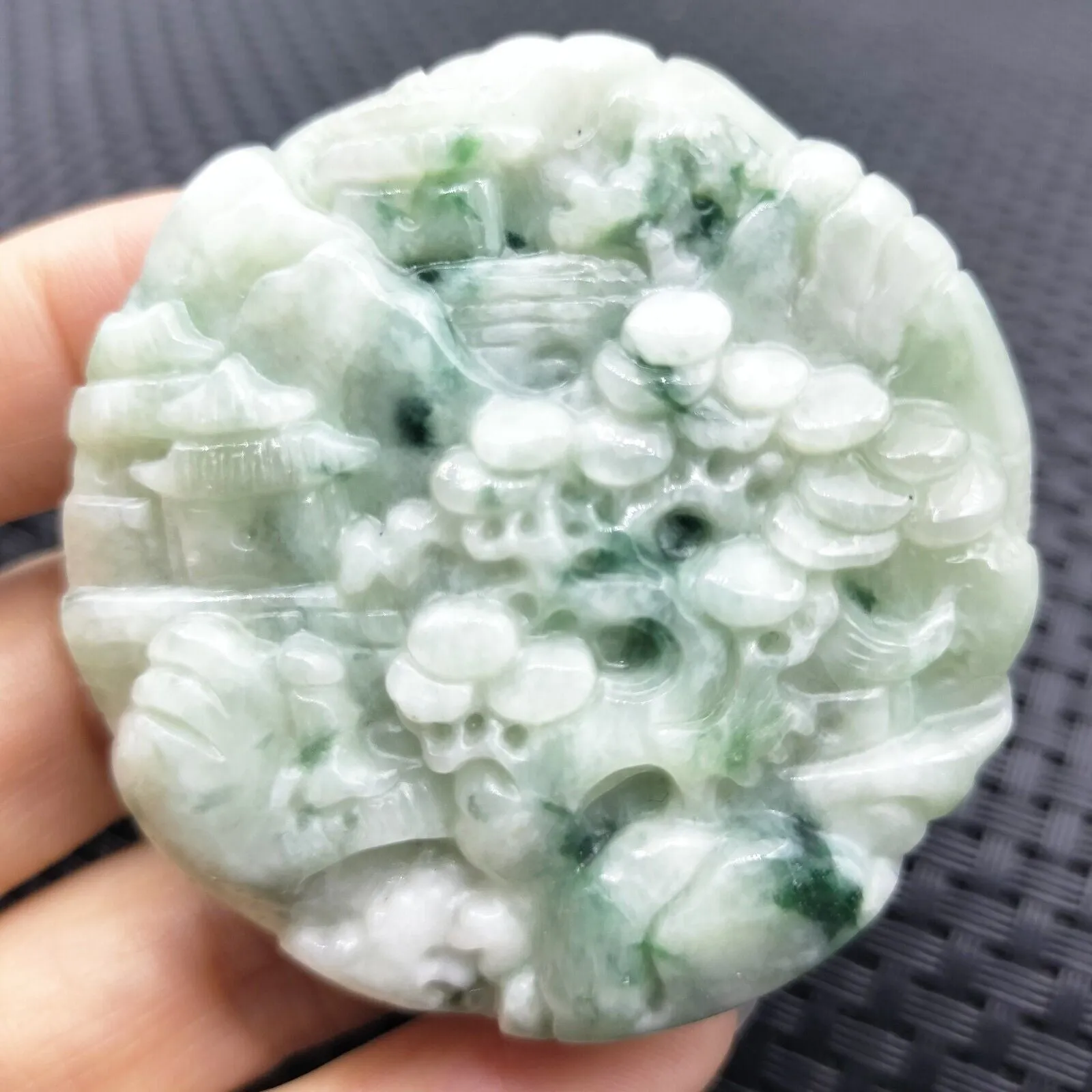 Certified Floral Green Natural A Jade Jadeite Pendant Landscape Painting Necklace