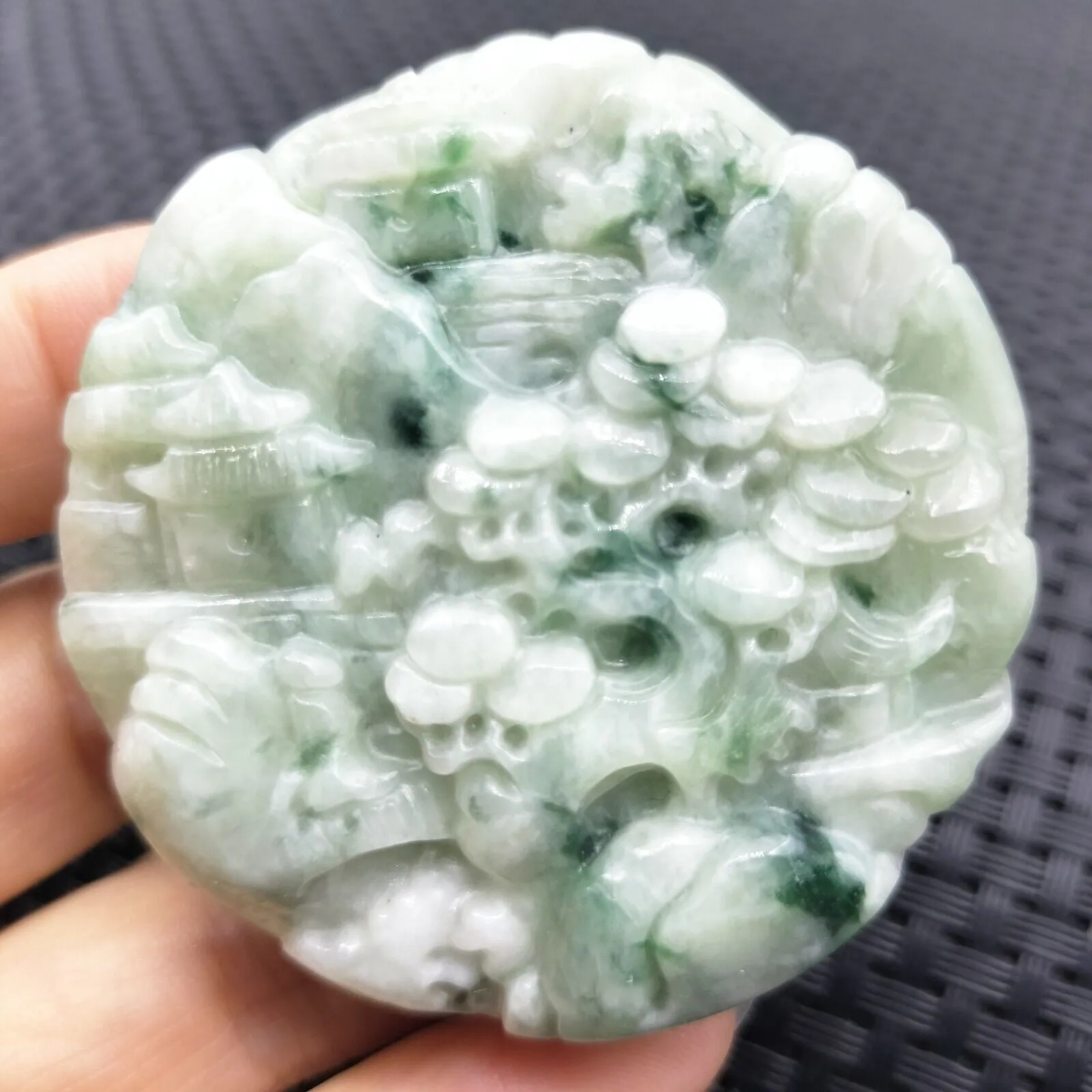 Certified Floral Green Natural A Jade Jadeite Pendant Landscape Painting Necklace