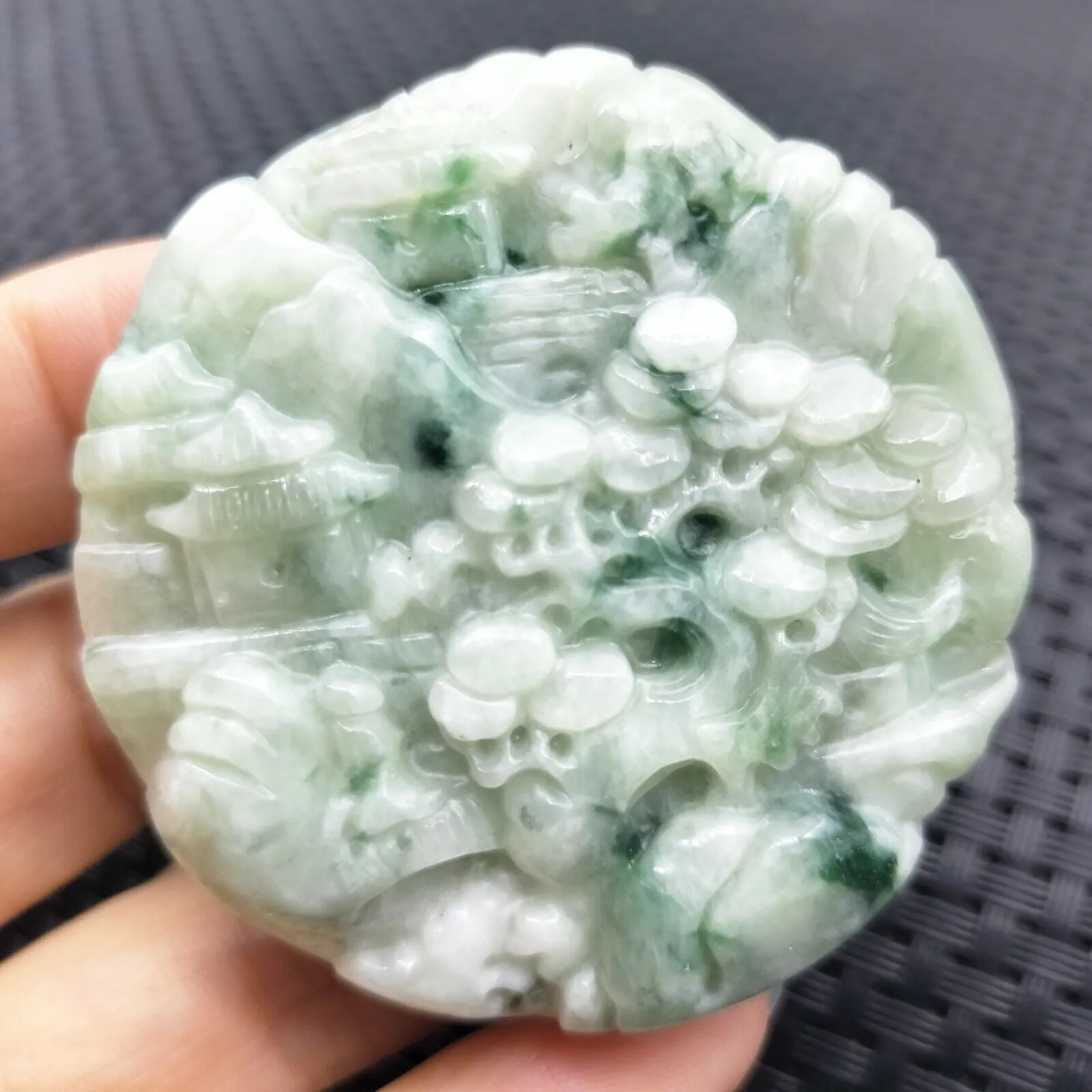 Certified Floral Green Natural A Jade Jadeite Pendant Landscape Painting Necklace