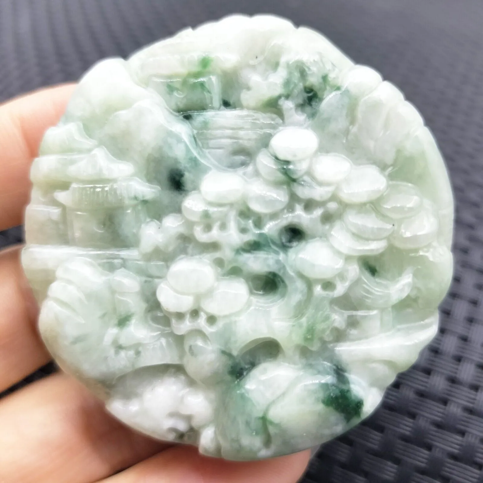 Certified Floral Green Natural A Jade Jadeite Pendant Landscape Painting Necklace
