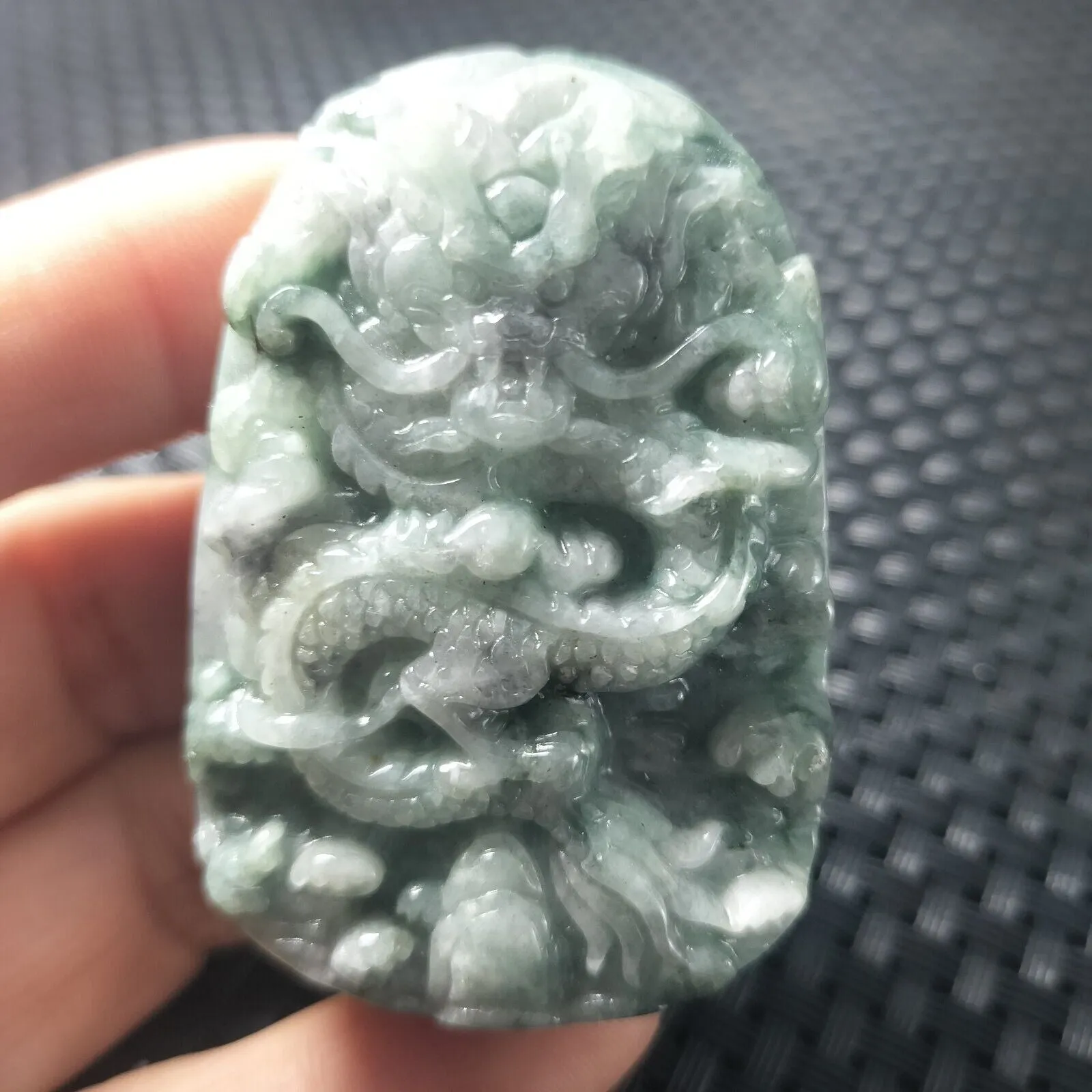 Certified Green Natural Type A Jade Jadeite Carved Dragon Bead Pendant Necklace