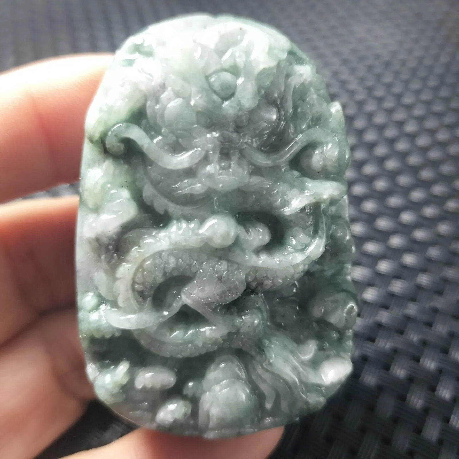 Certified Green Natural Type A Jade Jadeite Carved Dragon Bead Pendant Necklace