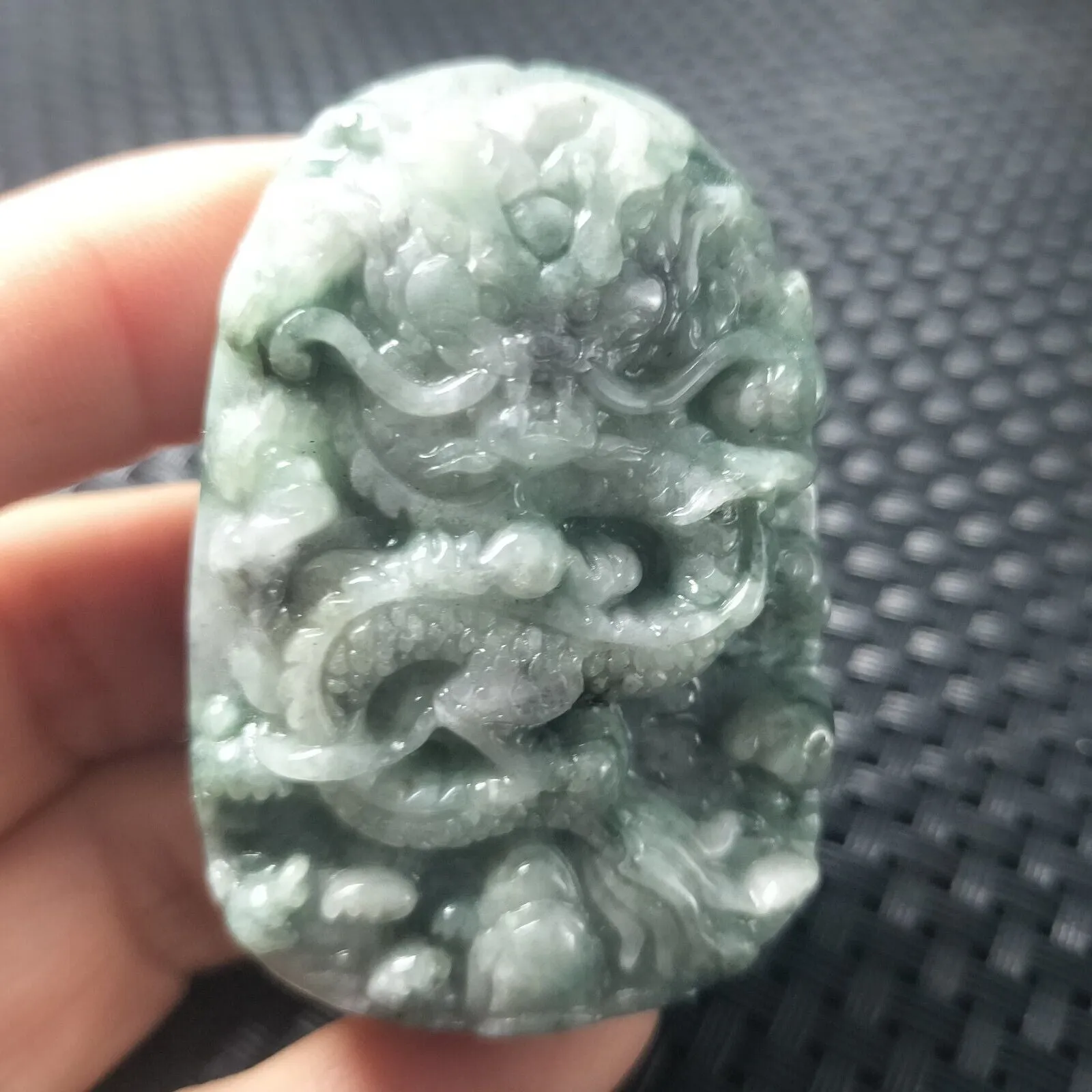 Certified Green Natural Type A Jade Jadeite Carved Dragon Bead Pendant Necklace