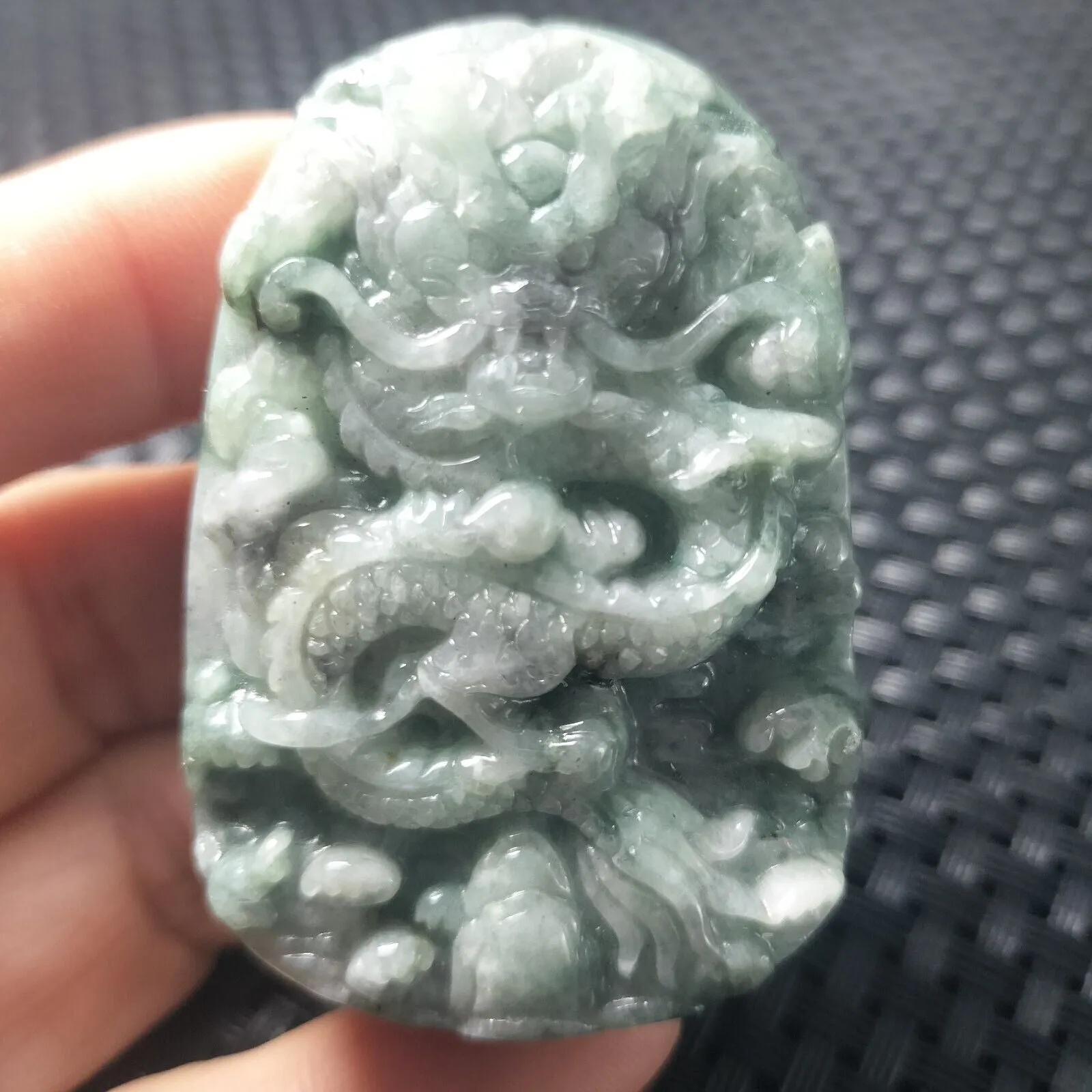 Certified Green Natural Type A Jade Jadeite Carved Dragon Bead Pendant Necklace