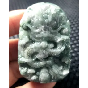 Certified Green Natural Type A Jade Jadeite Carved Dragon Bead Pendant Necklace