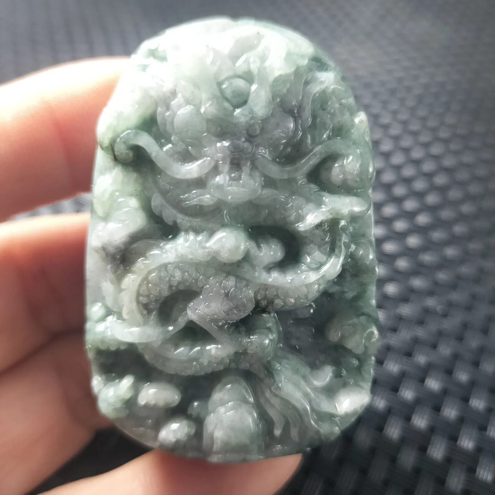 Certified Green Natural Type A Jade Jadeite Carved Dragon Bead Pendant Necklace
