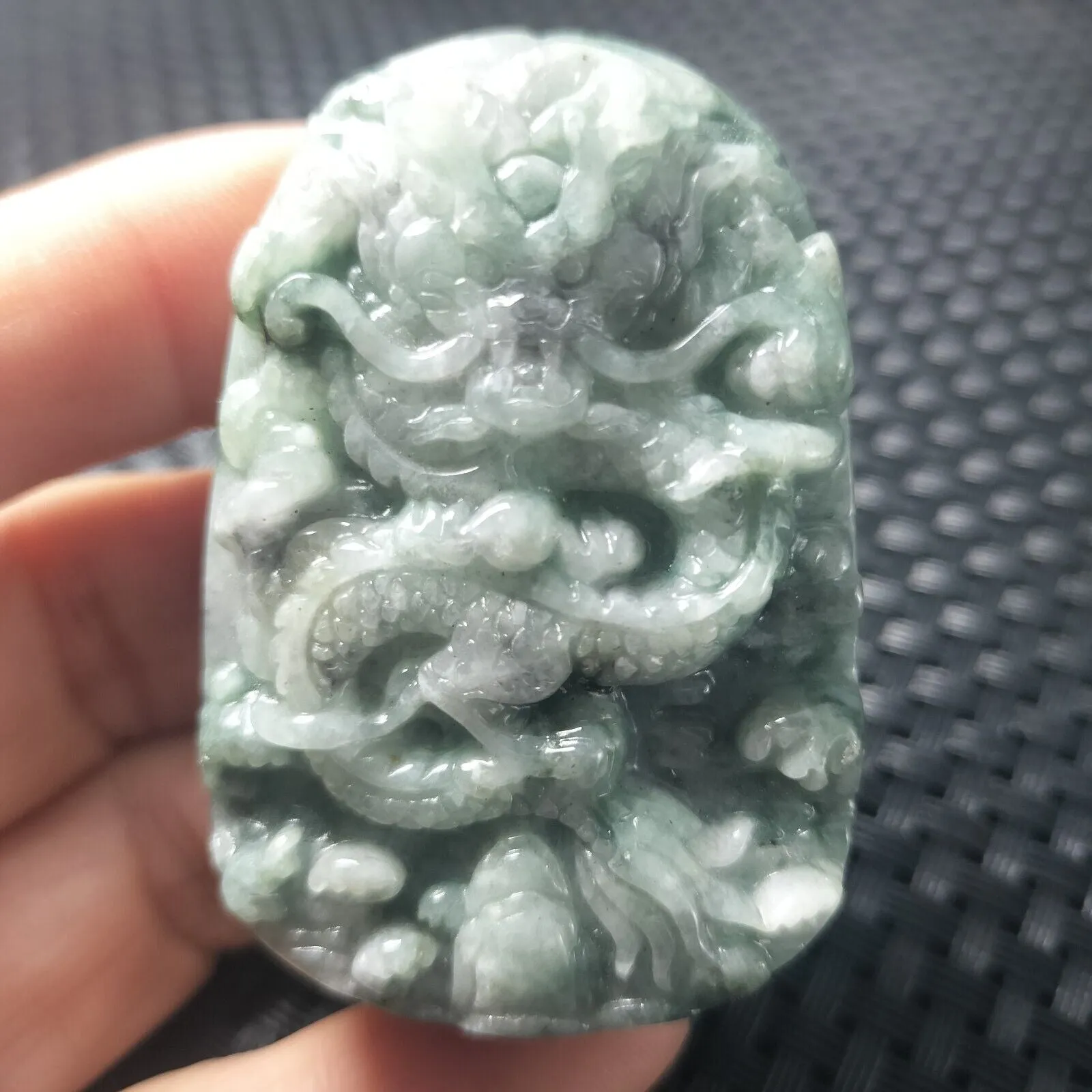 Certified Green Natural Type A Jade Jadeite Carved Dragon Bead Pendant Necklace