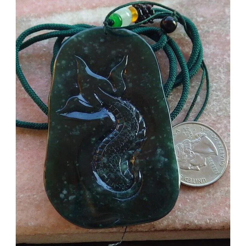 Certified Icy Green 100% Burma Natural A Jade Jadeite Pendant Dragon Necklace