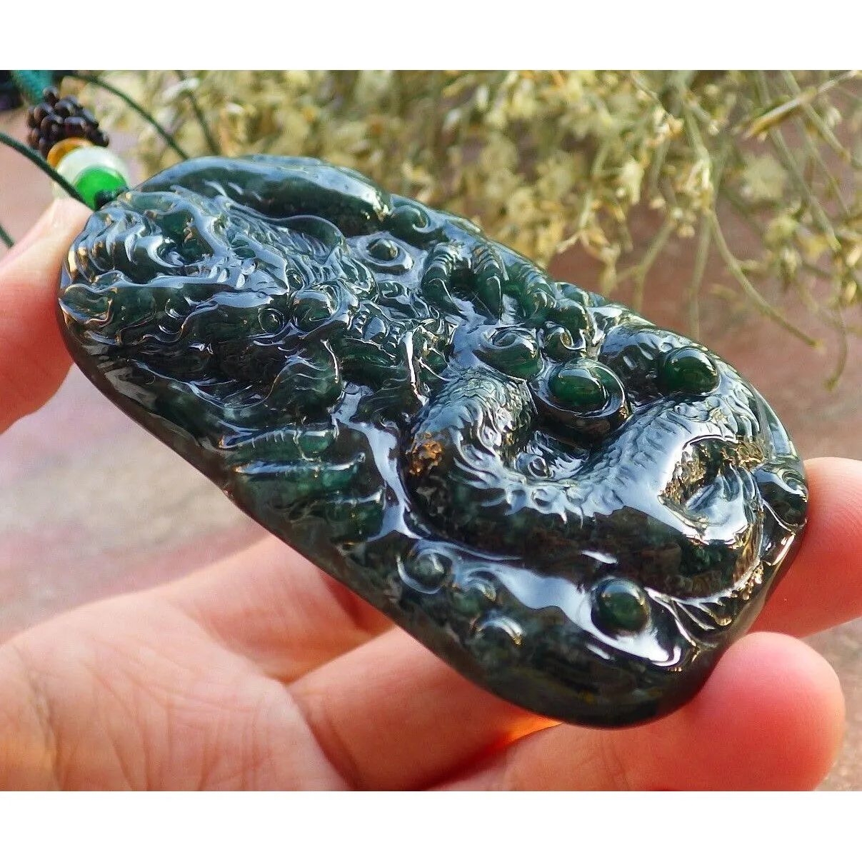 Certified Icy Green 100% Burma Natural A Jade Jadeite Pendant Dragon Necklace