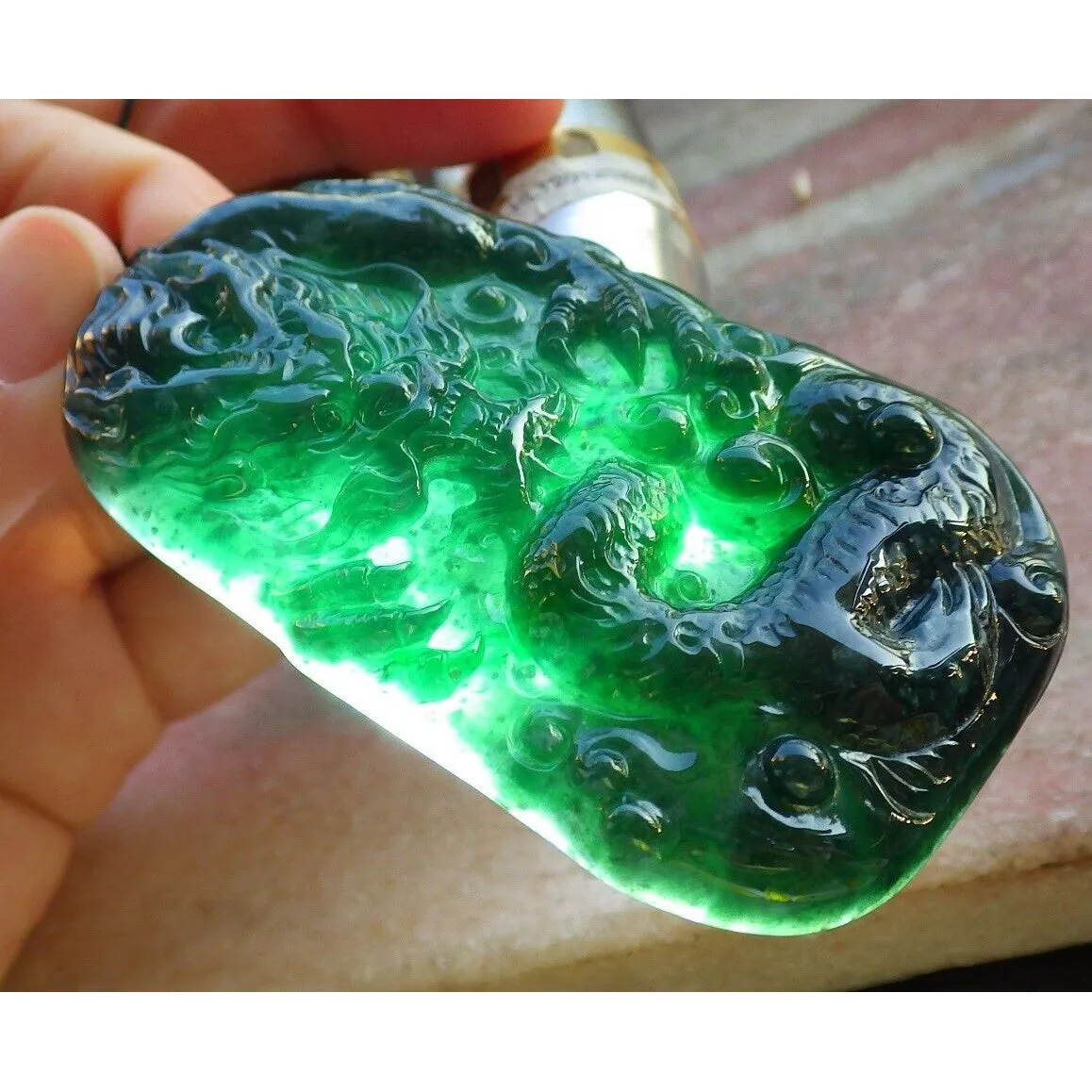 Certified Icy Green 100% Burma Natural A Jade Jadeite Pendant Dragon Necklace