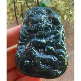 Certified Icy Green 100% Burma Natural A Jade Jadeite Pendant Dragon Necklace