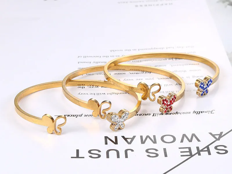 Chic Titanium Steel Butterfly-Design Bracelet for Women with Zircon Accents