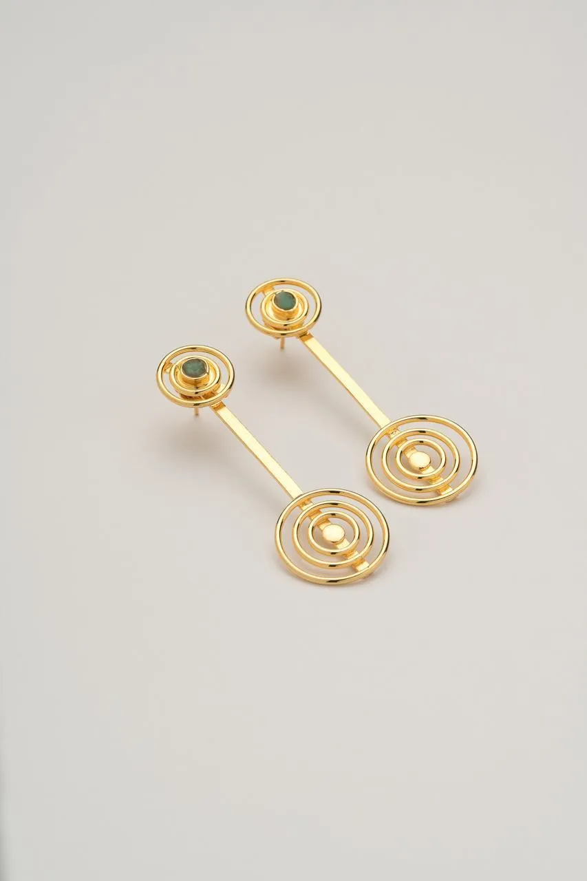 Circles of light Bronze & 24k gold plated and colombian emerald 2 in 1 earrings
