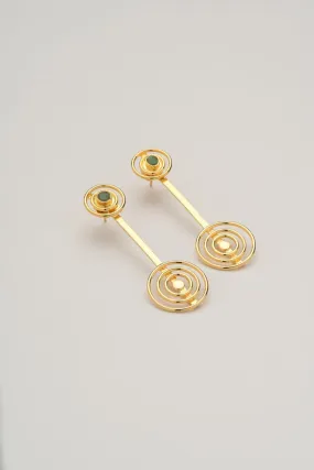 Circles of light Bronze & 24k gold plated and colombian emerald 2 in 1 earrings