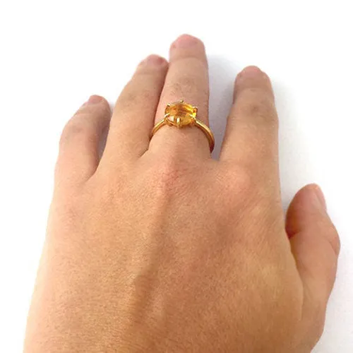 Citrine Round Prong Set Ring : November Birthstone