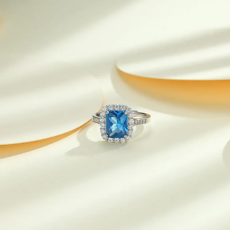 Colourful Radiant Cut Zircon Soleste Halo Silver Ring for Women