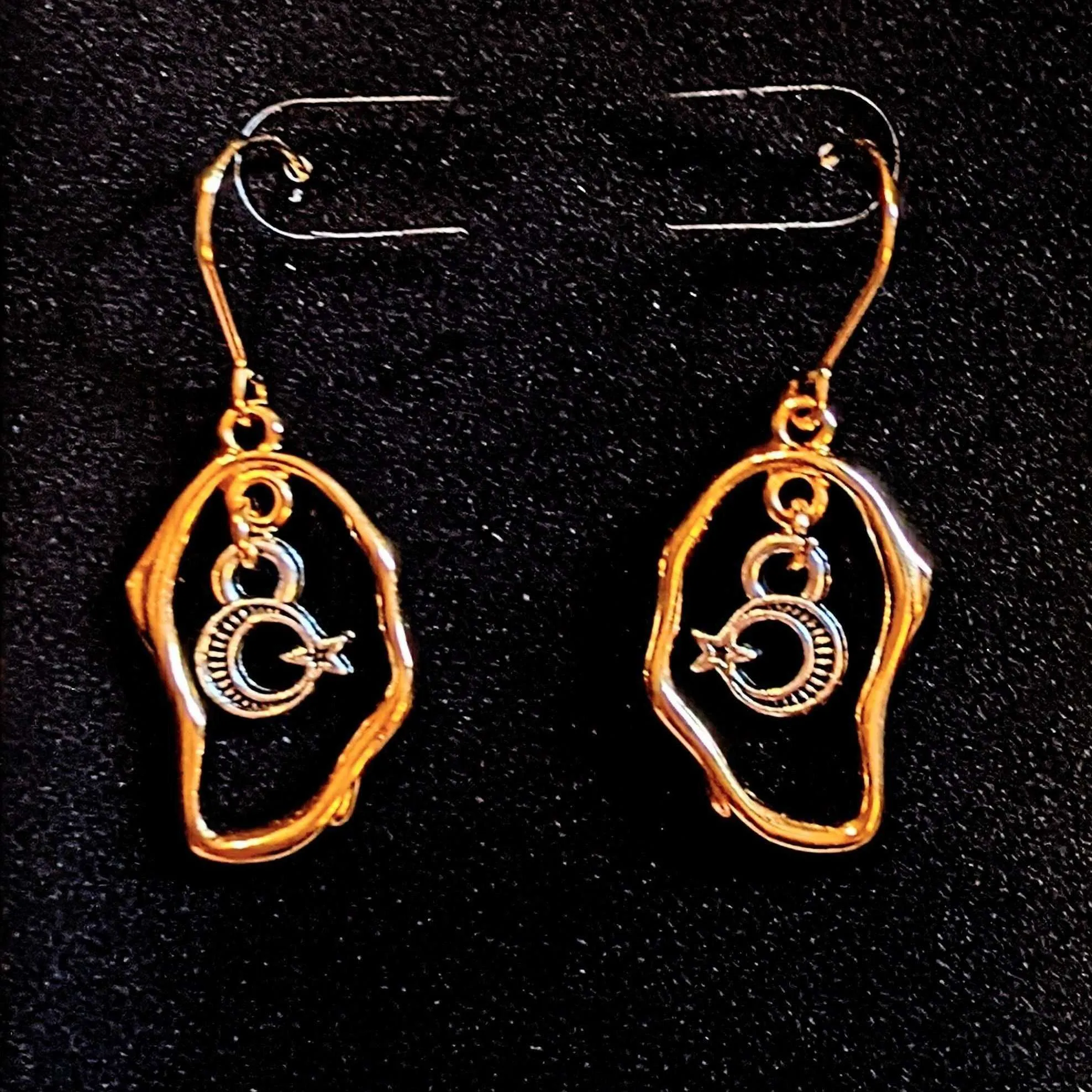 Crescent Moon Star dangle earrings, Two-Tone