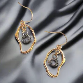 Crescent Moon Star dangle earrings, Two-Tone