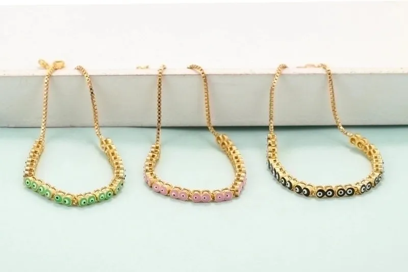 Cross-border New Arrival Colorful Oil Necklace Adjustable Bracelet Female Eyes Rainbow Color Retractable Bracelet Spot One Piece Dropshipping