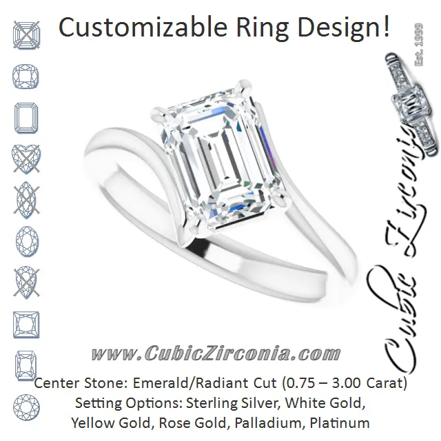 Cubic Zirconia Engagement Ring- The Alva (Customizable Radiant Cut Solitaire with Thin, Bypass-style Band)