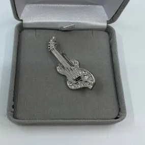 Cubic Zirconia Guitar Brooch - Sterling Silver