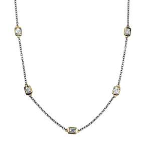 David Weisz 18k Yellow Gold Emerald Cut Diamond by the Yard Necklace