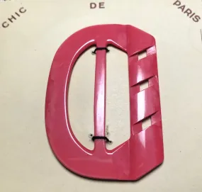 Deep Coral Pink 6.5cm French Casein 1940s Belt Buckle