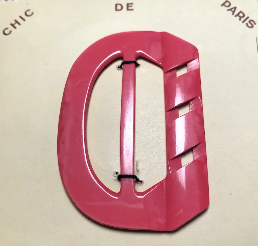Deep Coral Pink 6.5cm French Casein 1940s Belt Buckle