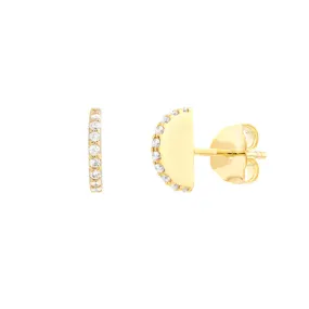 Diamond Half-Circle Profile Stud Earrings