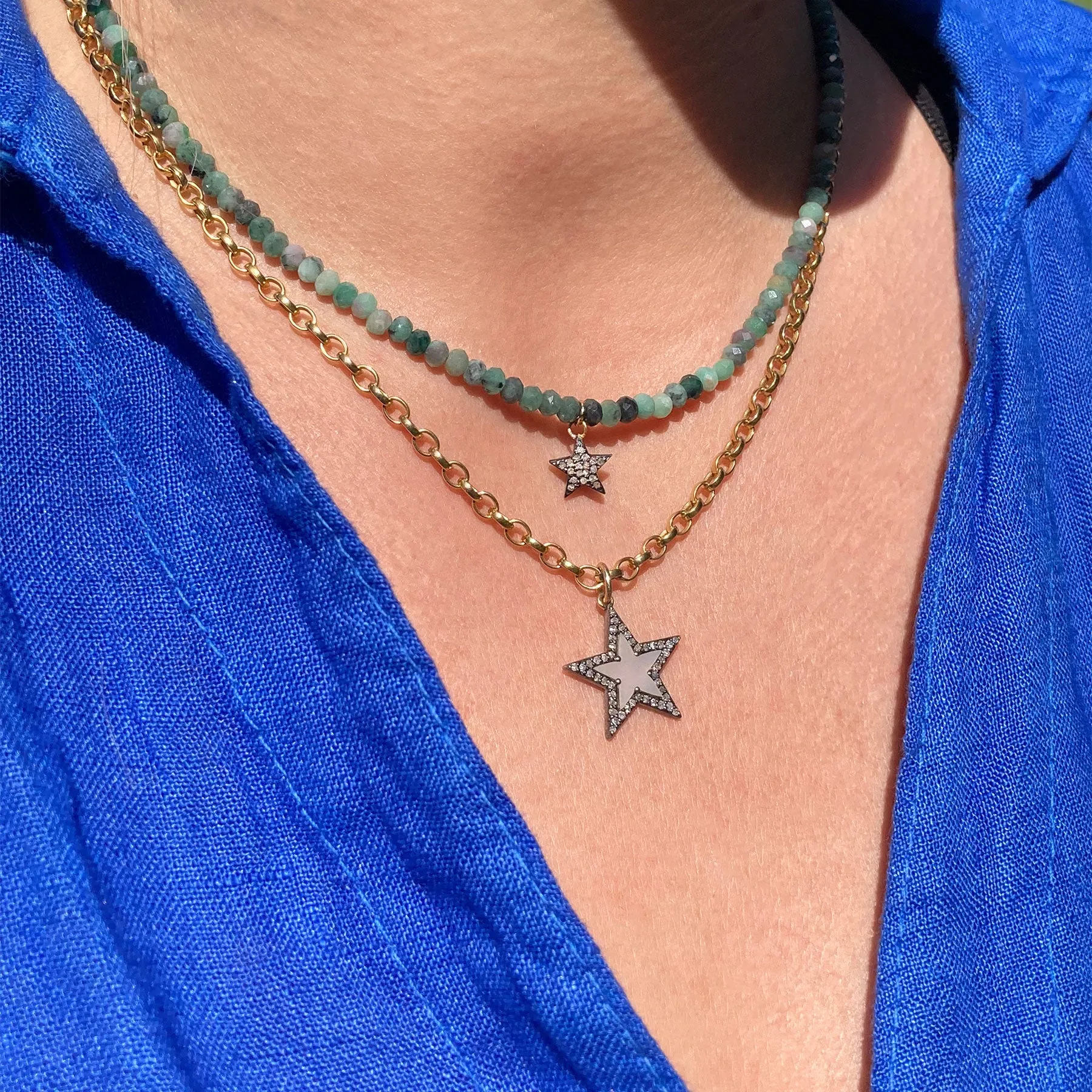 Diamond Star & Emerald Bead Necklace