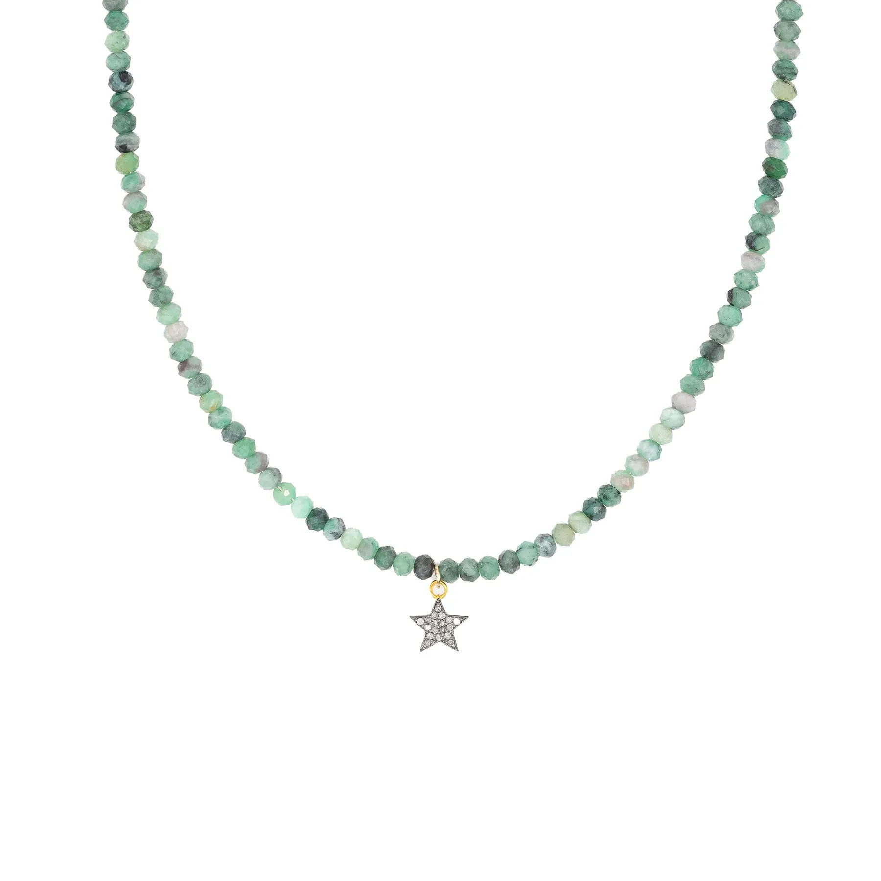 Diamond Star & Emerald Bead Necklace