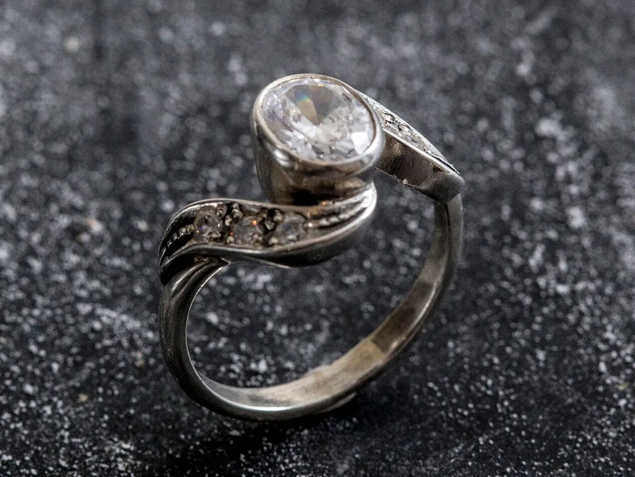 Diamond Vintage Ring - Oval Diamond Ring - Diamond Bezel Ring