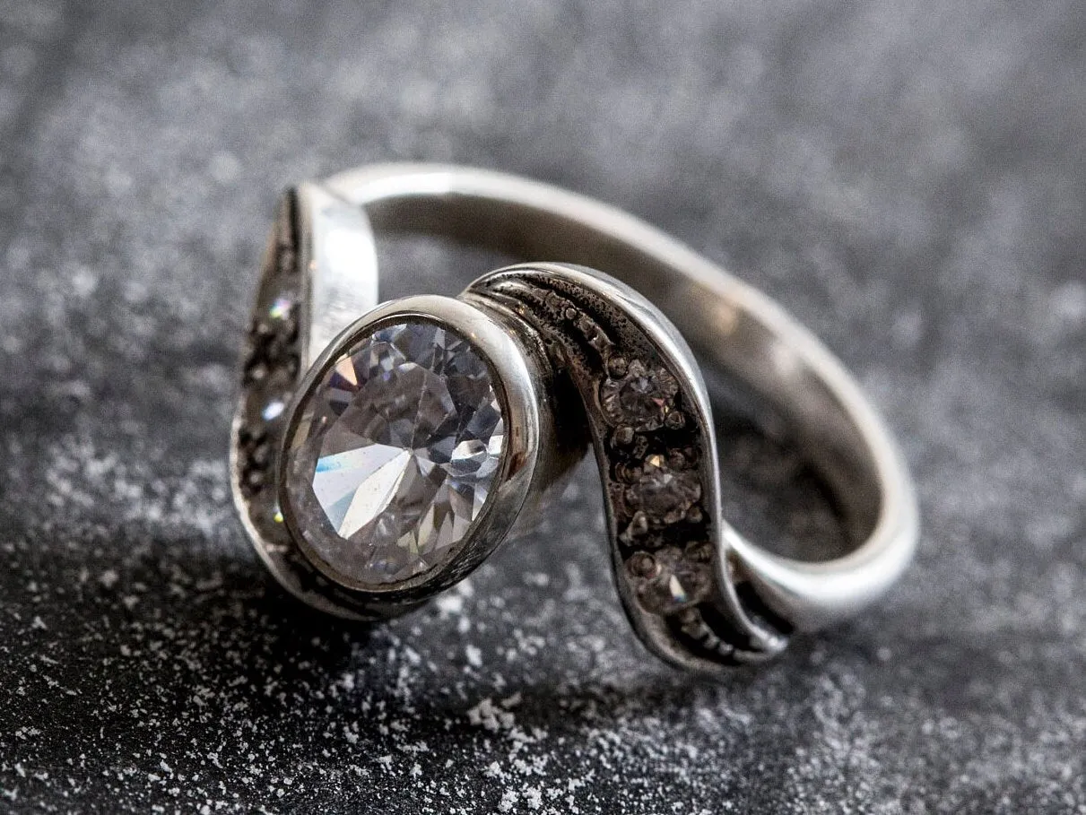 Diamond Vintage Ring - Oval Diamond Ring - Diamond Bezel Ring