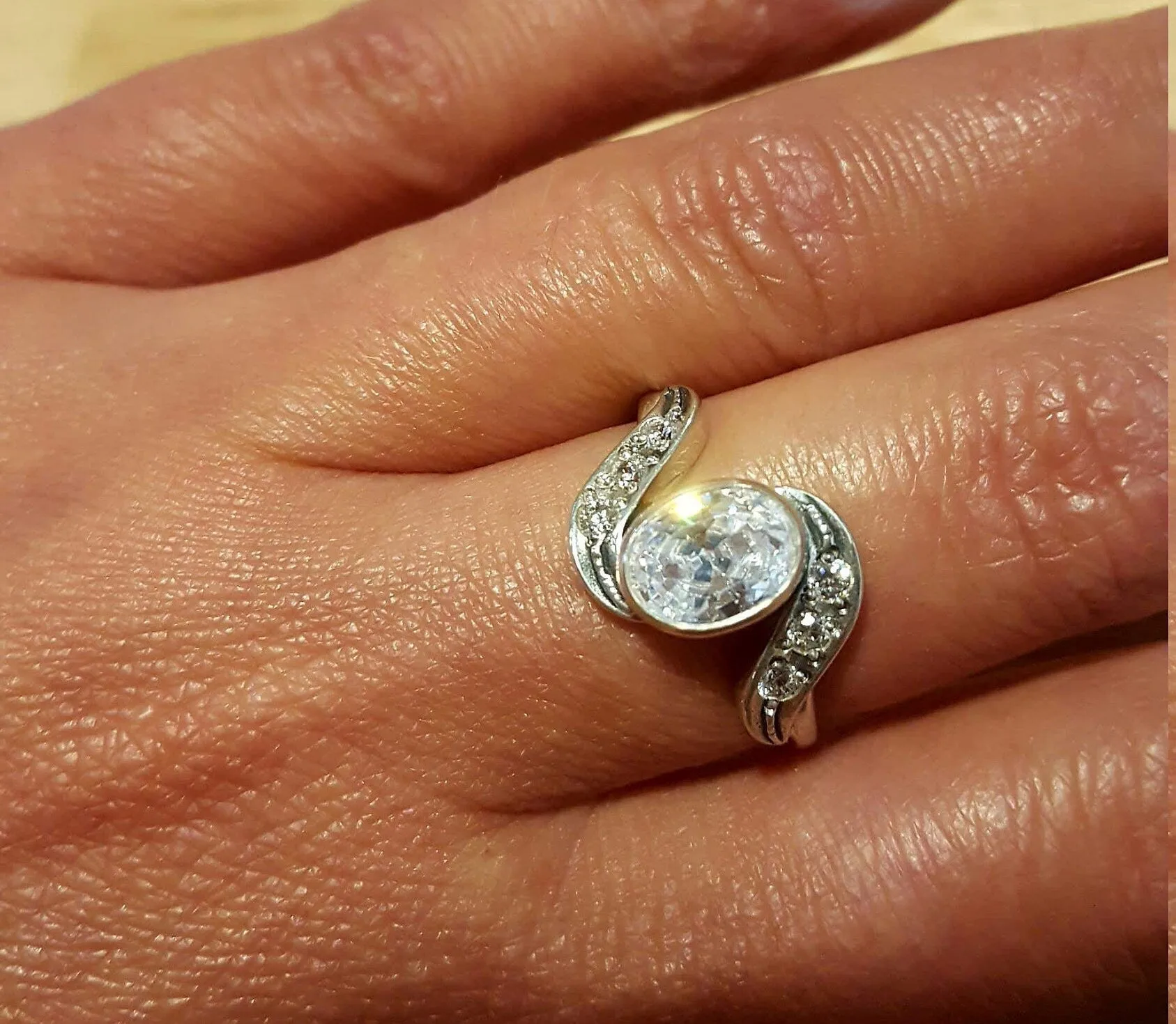 Diamond Vintage Ring - Oval Diamond Ring - Diamond Bezel Ring