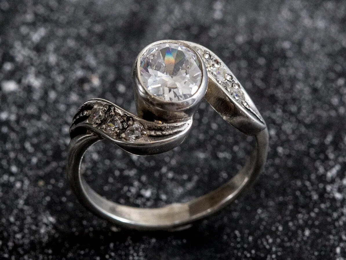 Diamond Vintage Ring - Oval Diamond Ring - Diamond Bezel Ring