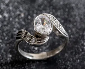 Diamond Vintage Ring - Oval Diamond Ring - Diamond Bezel Ring